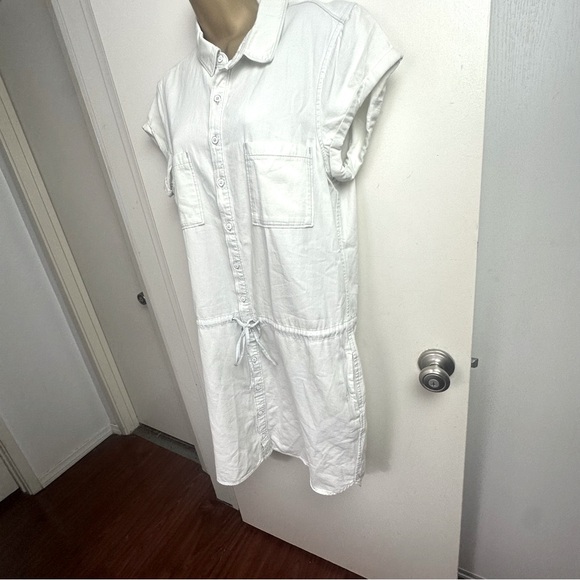 PAIGE Light Wash Mila Chambray Denim Cotton Button  Drawstring ShirtDress NWOT L - Picture 2 of 14